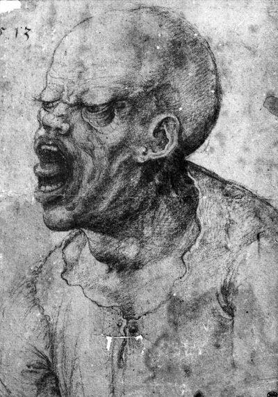 Retrato de um homem gritando (carvão no papel) de Leonardo da Vinci